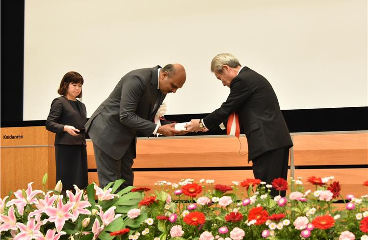 Unnikrishnan C, VP – Operations, Hosur I and Hosur 2, receiving the Deming Prize in Japan.