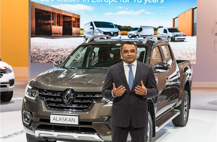 Ashwani Gupta, Alliance Senior Vice President, Renault-Nissan-Mitsubishi LCV Business, seen here at the reveal of the Alaskan in September 2016.