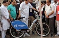 Venkaiah Naidu, vice-president of India, inaugurating the Smartbike station in New Delhi.