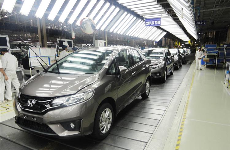 The new Jazz production line at Honda Cars India's Tapukara plant in Rajasthan.