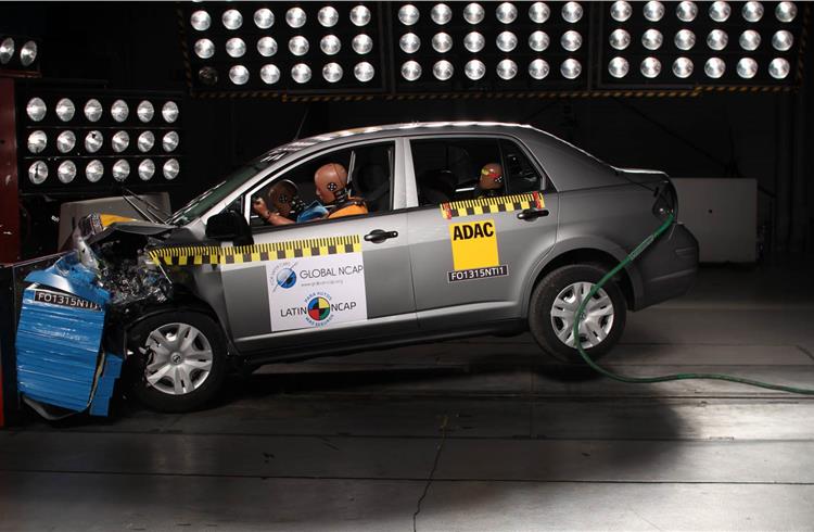 Non-airbag fitted Tiida scored zero stars in Adult Occupant Protection and two stars in Child Occupant Protection. Nissan says it will now withdraw this version and fit the car with airbags and preten