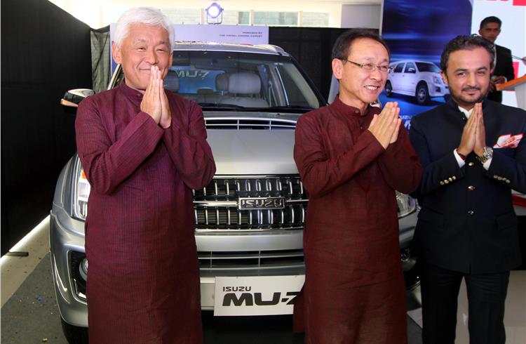 Isuzu Motors India's Shigeru Wakabayashi and Takashi Kikuchi at the opening of Fahrenheit Isuzu in Noida.