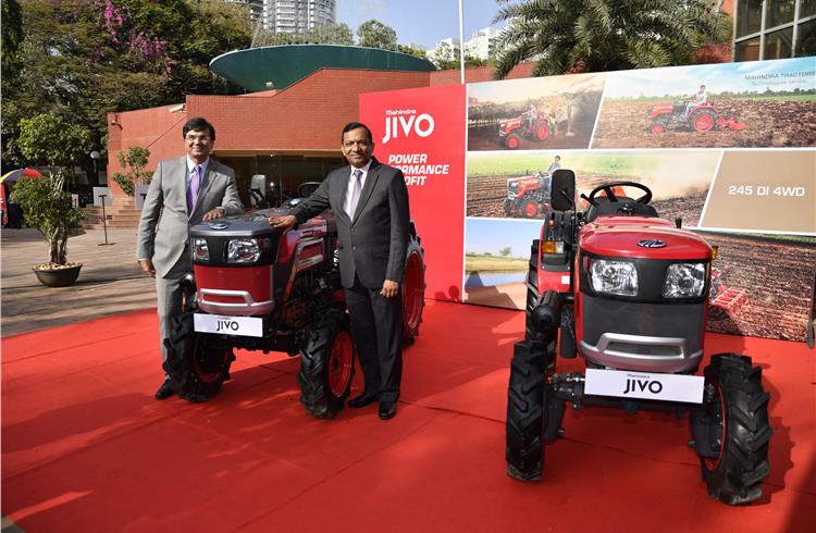 Rajesh Jejurikar, president, FES, Mahindra & Mahindra and Dr pawan Goenka, MD, Mahindra & Mahindra, at the launch of the new Jivo tractor in April 2017.