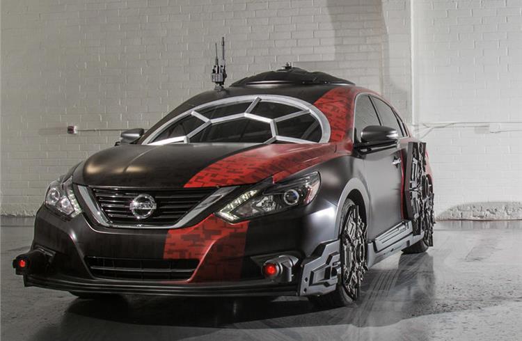 NISSAN ALTIMA SPECIAL FORCES TIE FIGHTER: The Special Forces TIE Fighter is used by the First Order's elite troops, apparently. The most notable design feature on the Altima version is the multi-panel cockpit window, er, windscreen.