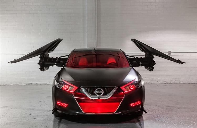 NISSAN MAXIMA KYLO REN TIE SILENCER: Kylo Ren's TIE Silencer is one of the new crafts that will appear in The Last Jedi. And it will look a little like this Maxima, which has added laser cannons and missile launchers, along with bigger wings that a mid-1970s F1 car