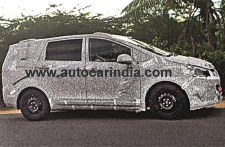 The new Mahindra MPV in the works was snapped testing by Autocar India (Pic: Sathiesh Ganesan).
