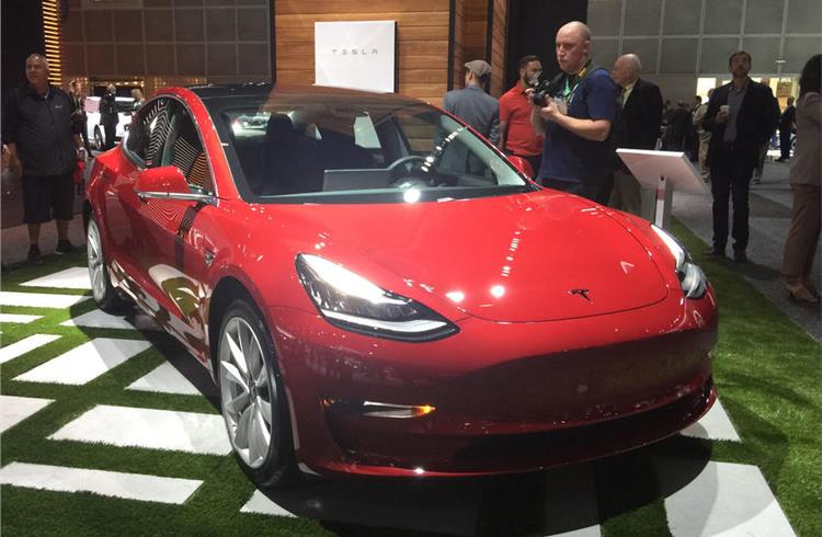 Tesla Model 3 makes public appearance at LA motor show