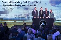 L-R: Christian Wolff, CEO Mercedes-Benz Manufacturing Hungary Kft. and site manager Mercedes-Benz Kecskemét plant; Péter Szijjártó, Minister of Foreign Affairs and Trade of Hungary; Markus Schäfer, Member of the Divisional Board of Mercedes-Benz Cars, Production and Supply Chain; Klaudia Szemereyné Pataki, Mayoress of the city of Kecskemét.