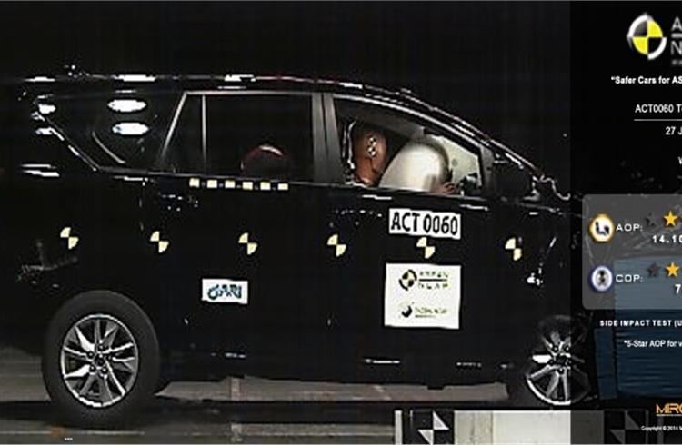 Toyota’s second-generation Innova, christened Innova Crysta, received an overall safety rating of four stars at the Asean NCAP crash test conducted earlier this year.