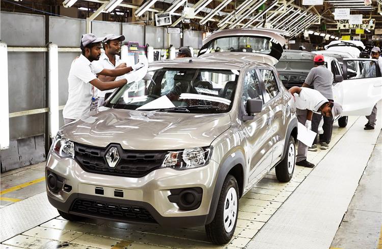 The Renault Kwid production line at the Alliance plant in Oragadam, near Chennai. The plant is the Alliance’s largest manufacturing facility in the world and has a capacity of 480,000 units per annum.