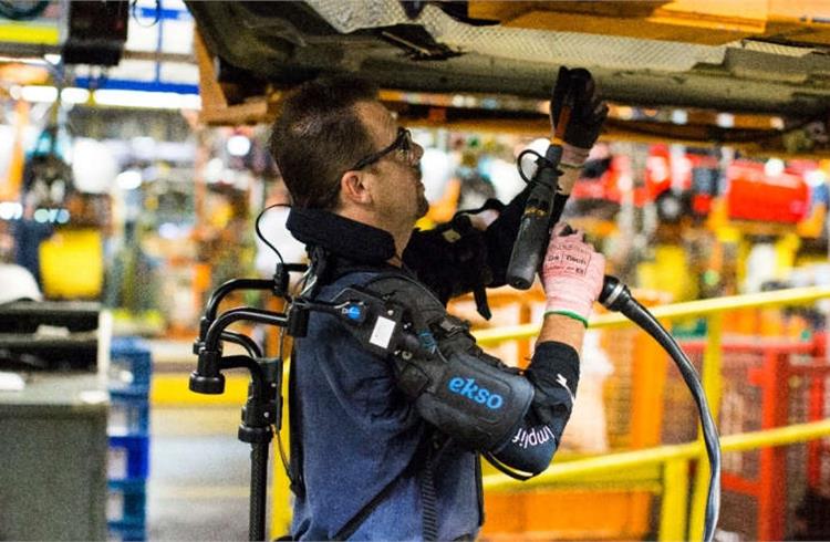 Called EksoVest, the wearable technology elevates and supports a worker’s arms while performing overhead tasks