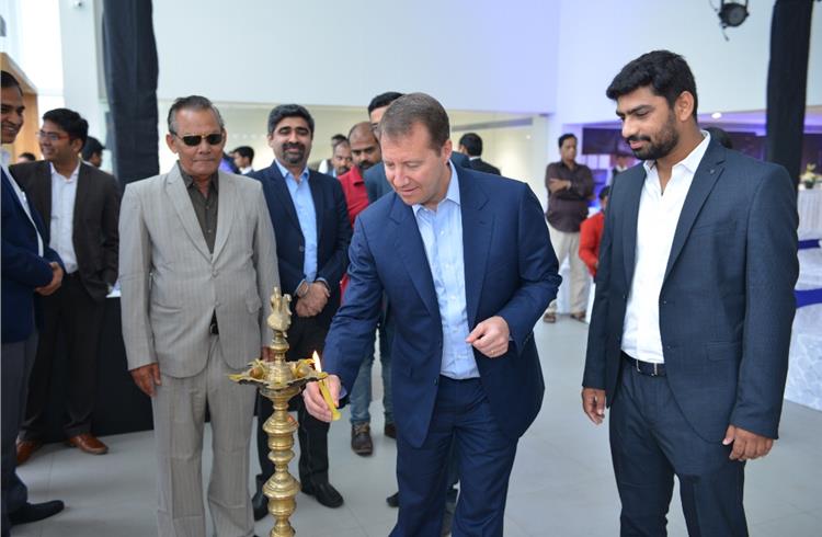 (From Left to Right) – Mr. Kamal Narayan Singh, Chairman, KNS Group, Mr. Charles Frump – Managing Director, Volvo Car India & Mr. Amar Narayan Singh - Dealer Principal, KNS Volvo