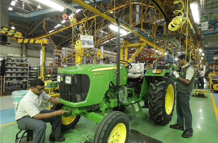 John Deere has three tractor manufacturing plants with total production capacity of 120,000 units per annum.