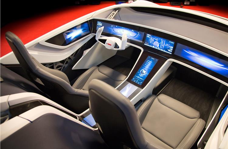The car's dashboard and central console have been transformed into an electronic display