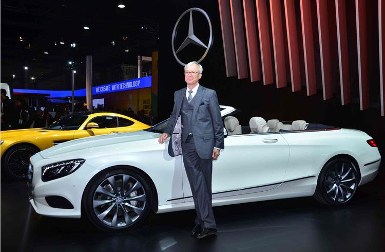 Roland Folger, MD and CEO, Mercedes-Benz India with the S-Class Cabriolet at the Auto Expo.