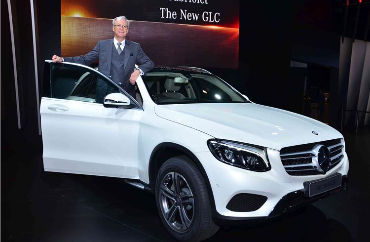 Roland Folger, MD and CEO, Mercedes-Benz India with the GLC at the Auto Expo.