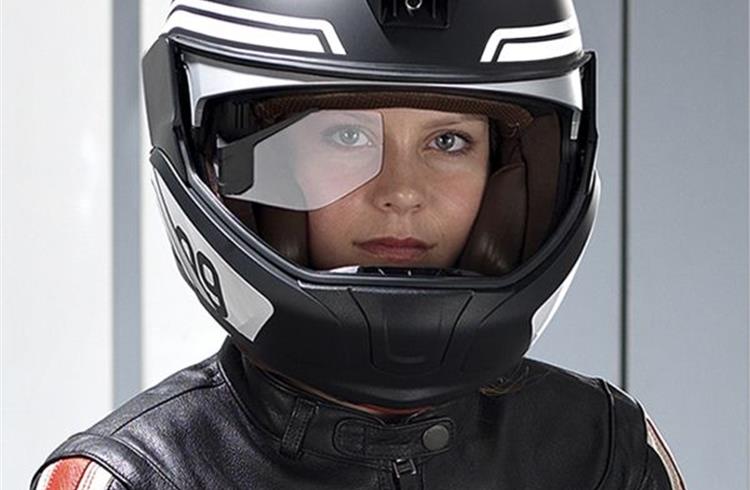 The helmet has an integrated mini-computer & loudspeakers, controlled from the left handlebar fittings using the multi-controller.