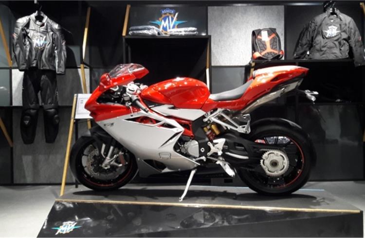 The MV Agusta F4 at the company's Pune store.