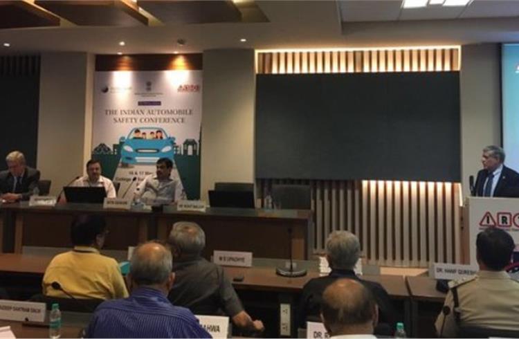 Union minister for road transport & highways, Nitin Gadkari inaugurates the Indian Auto Safety Conference in support of #SaferCarsforIndia in New Delhi on May 16.