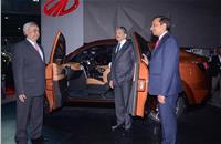 L-R: Pravin Shah, Anand Mahindra and Dr Pawan Goenka with the new coupe crossover XUV Aero.