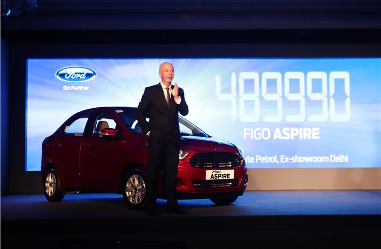 Nigel Harris, president and MD of Ford India, at the launch of the new Figo Aspire.
