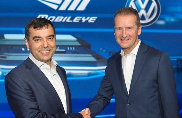 Amnon Shashua, technical director & CEO of Mobileye (left) and Dr Herbert Diess, chairman of board of management of Volkswagen brand.