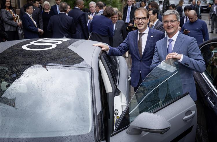 Audi CEO Rupert Stadler presented the Audi A7 piloted driving concept to Alexander Dobrindt, German secretary of transportation and the G7 secretaries of transportation.