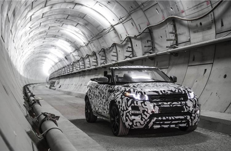First prototype of Land Rover's new Range Rover Evoque Convertible was driven through a 42km tunnel network for a development test.