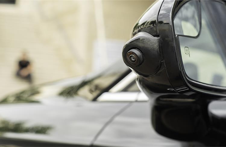 Discretely mounted, the 12 cameras offer a 360-degree configuration for long-range surround view and parking in the Intel Mobileye autonomous car.(Credit: Intel Corporation)