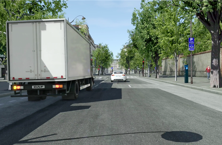 Testing underway in Paris with a complex junction with vague road markings.