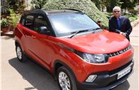 Rajan Wadhera, president, Automotive Sector, Mahindra & Mahindra, with the new-look, dual-tone KUV100.