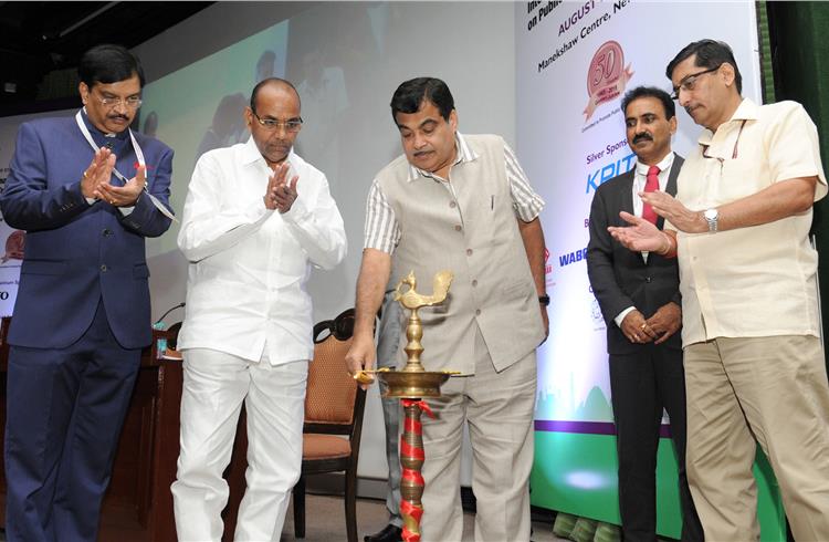 Union minister Nitin Gadkari inaugurates ICEPT. Also seen are Union minister Anant Geete and secretary, MoRTH, Vijay Chibber.