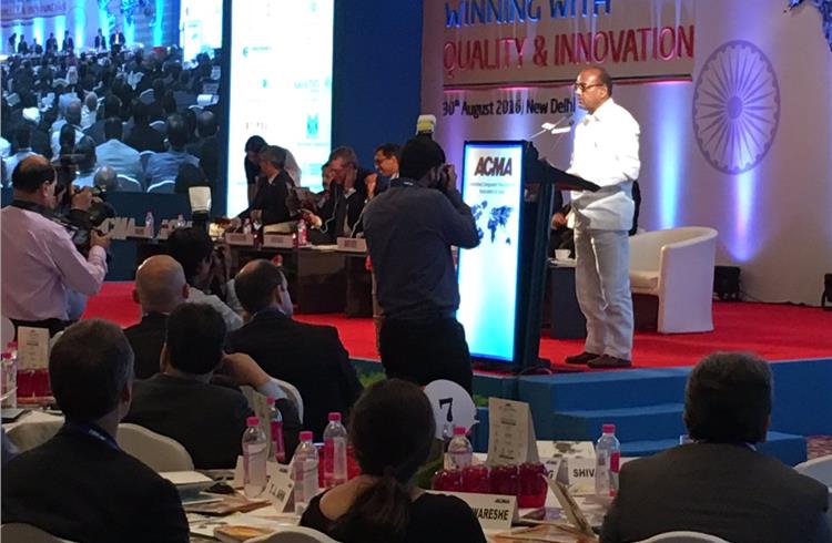 Anant Geete, Union Minister for Heavy Industries & Public Enterprises, delivering his address at the ACMA’s 56th Annual Convention in New Delhi today.