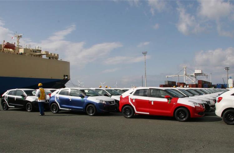 The made-in-Manesar Maruti Baleno gets unloaded at Toyohashi Port in Japan.
