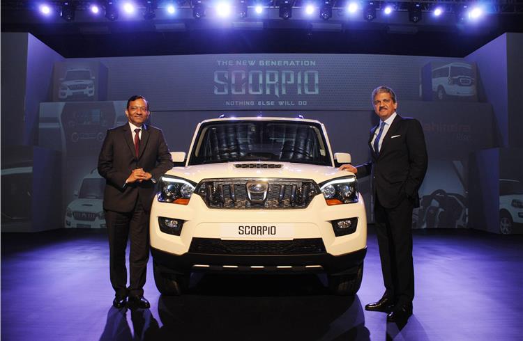 Dr Pawan Goenka and Anand Mahindra at the launch of the New Scorpio.