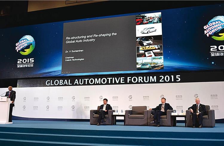 Industry veteran Dr V Sumantran makes a presentation at the sixth Global Automotive Forum in Chongqing.