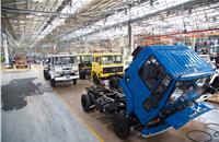 Three assembly lines for LCVs, ICVs and M&HCVs with capacities of 56,000 M&HCVs and 65,000 LLCVs. The plant currently is currently doing two shifts.