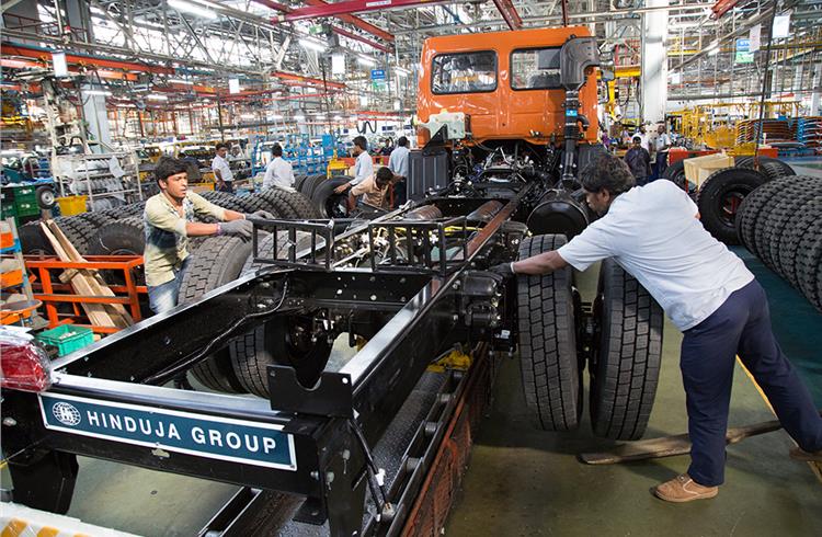 Tyres being mounted. There are three modules of conveyor belts such as indexing, continuous and bench design for the products and processes.