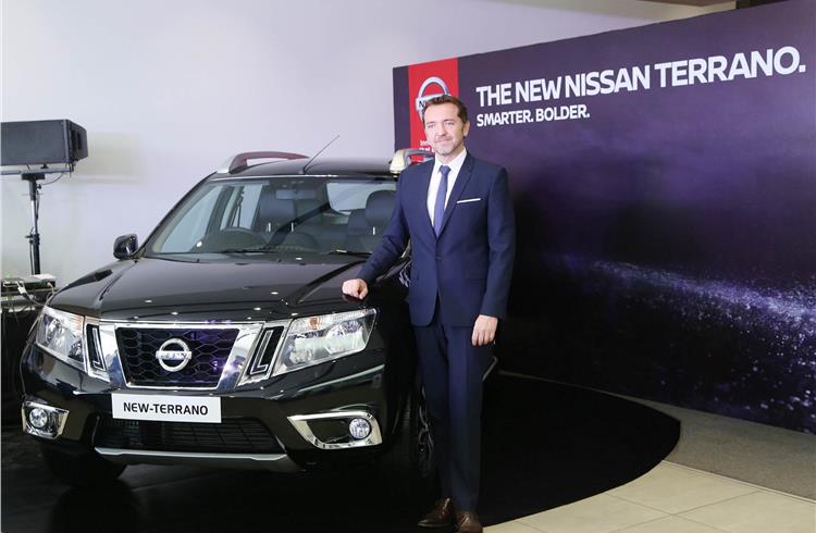 Guillaume Sicard, president, Nissan India Operations, with the 2017 Terrano.
