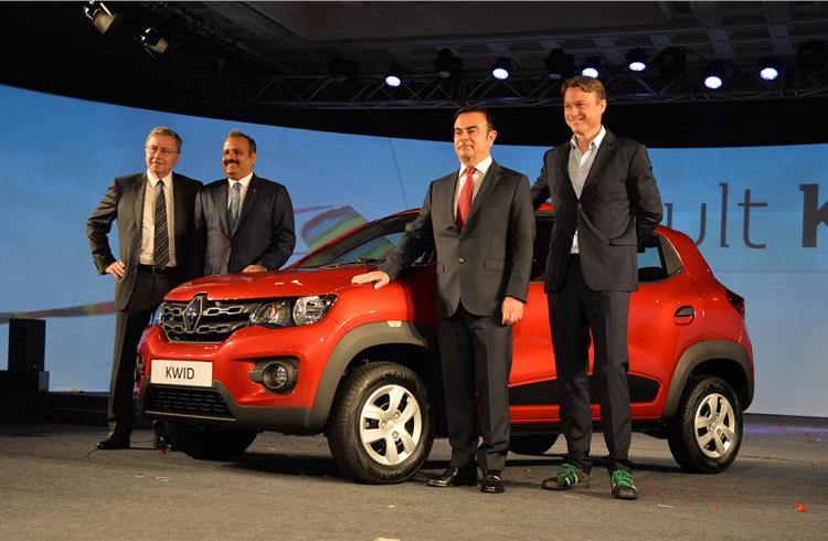 L-R: Gerard Detourbet, MD, Alliance A-Segment Development Unit; Sumit Sawhney, Country CEO & Managing Director, Renault India Operations; Carlos Ghosn, CEO, Renault; and Laurens Van Den Acker, senior 