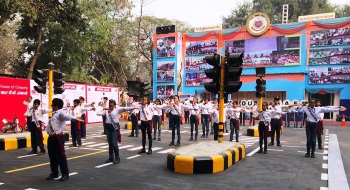 students-participating-in-the-honda-road-safety-training-programme-at-the-india-international-trade-fair