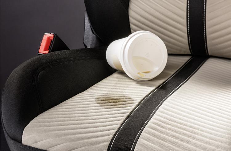 Johnson Controls' new FreshPer4mance seat coating helps prevent damage to vehicle seats caused by spilled coffee, ketchup, a child’s dirty hands or microbes.