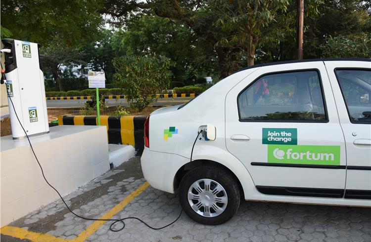 The pilot Fortum Oyj EV charging station in New Delhi, inaugurated on October 4.