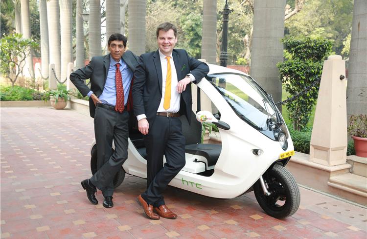 Göran Folkesson, Clean Motion CEO (right) and Anil Arora, country head, Clean Motion India, with the Zbee.
