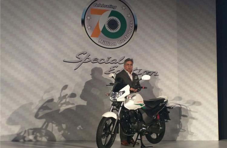 Hero MotoCorp's CMD and CEO Pawan Munjal at the Achiever 150 launch in New Delhi.