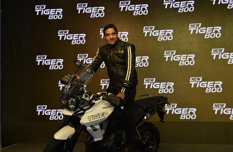 Vimal Sumbly, MD, Triumph Motorcycles India, at the launch of the 2018 Tiger 800 in Mumbai.