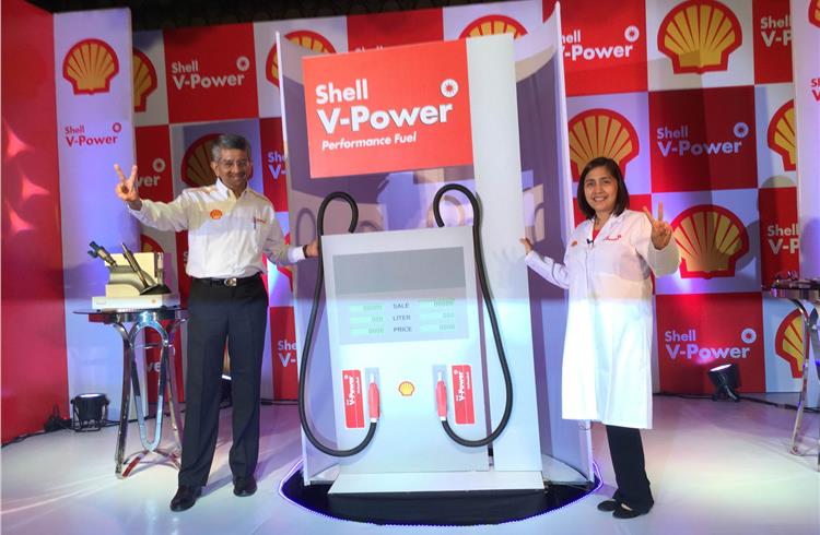 Ravi Sundararajan, general manager, Shell Retail India, and Mae Ascan, Shell Fuels scientist, launching the premium performance petrol Shell V-Power in Bangalore.