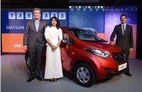 (L-R) Arun Malhotra, Sakshi Malik and Jerome Saigot at the launch of Datsun redi-GO 1.0ltr.