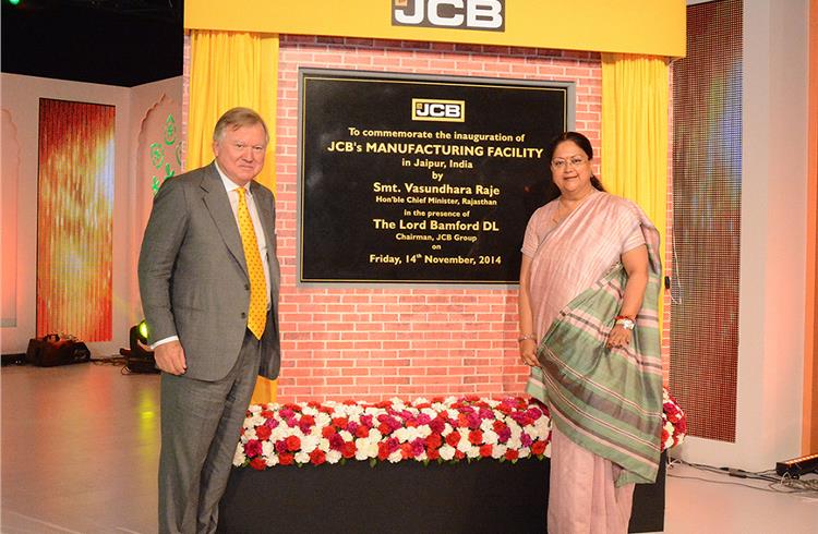Vasundhara Raje, chief minister of Rajasthan, and Lord Bamford, chairman of the JCB group, at the opening of the two plants.
