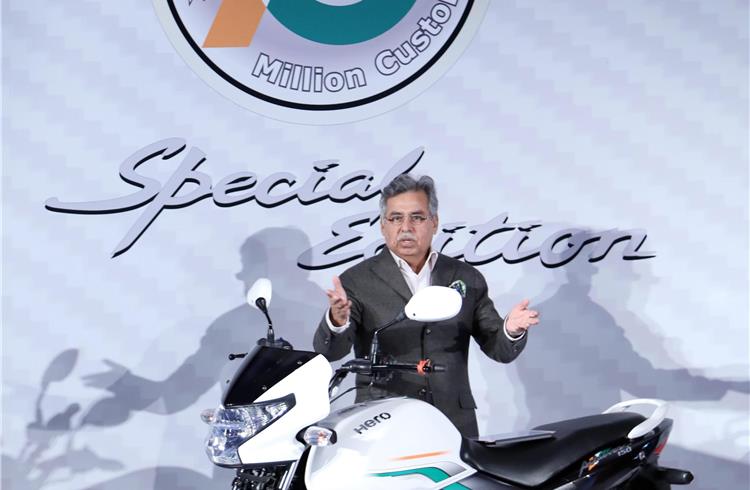 Hero MotoCorp's Pawan Munjal at the launch of the new Achiever 150.